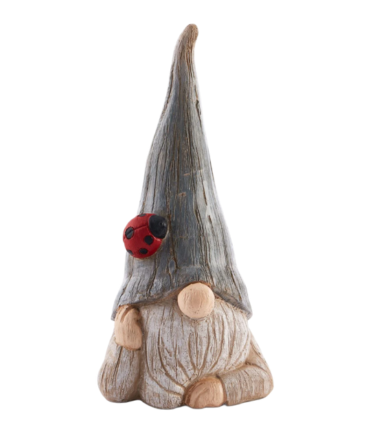 Gently Textured Farmstead Gnome with a Lady Bug on his hat.