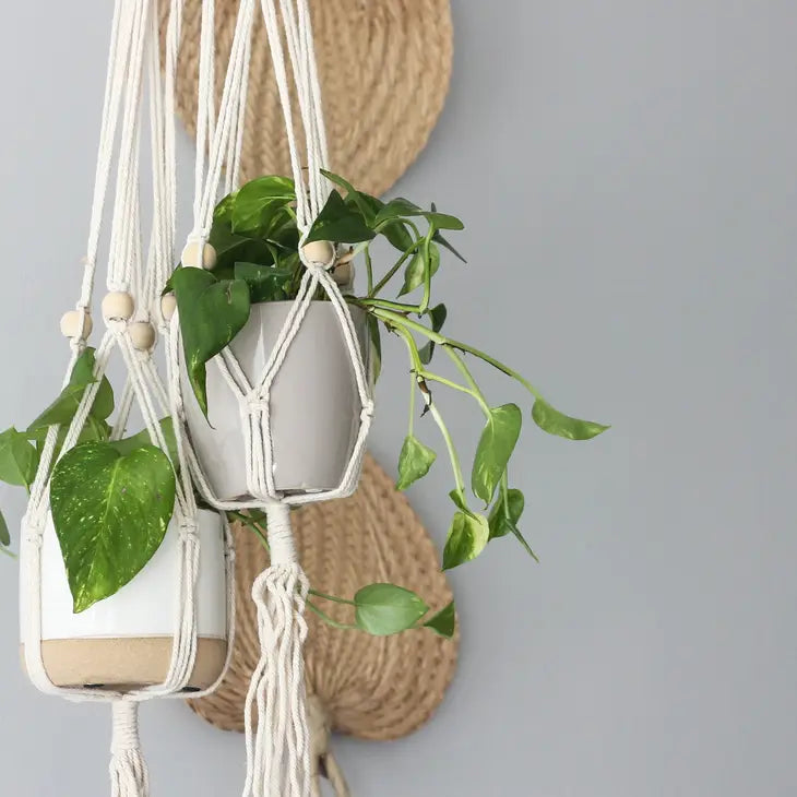 short hanging plant holder Boho Macrame Beaded Hanging Plant Holder