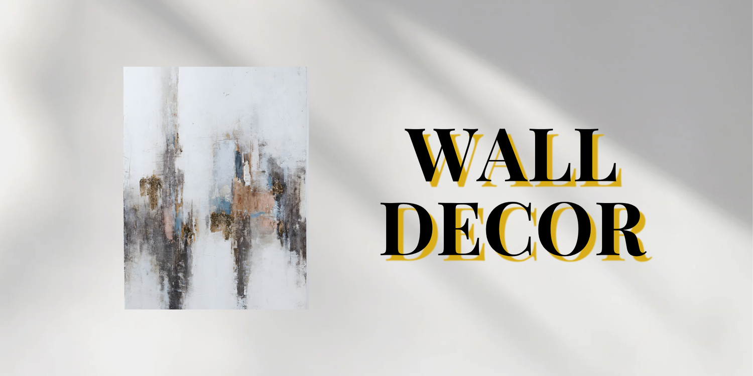 Collection Banner with text Wall Decor and an image of a abstract painting on the left