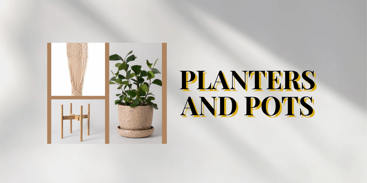 Collection Banner reading Planters and Pots with an image on the left of various pots and planters.