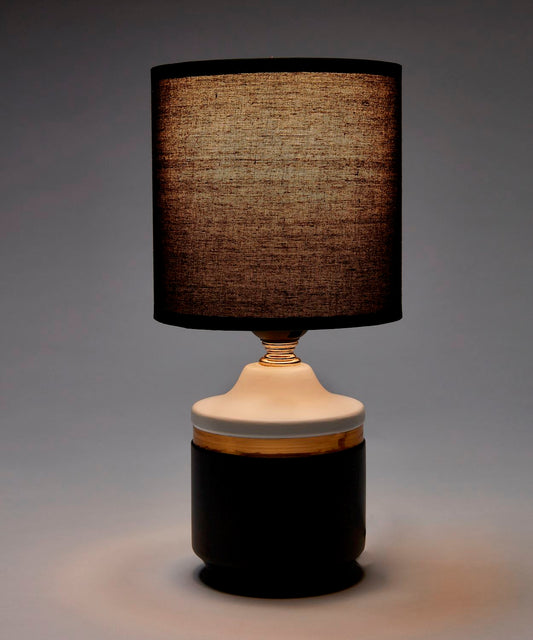 Black and White Table Lamp with light illuminated