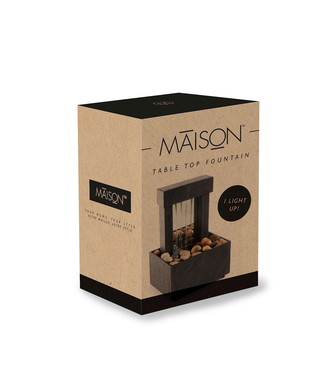 Picture of packaging for the Maison Led Mirrored Table Fountain