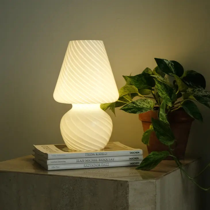Glass Mushroom Lamp with light on