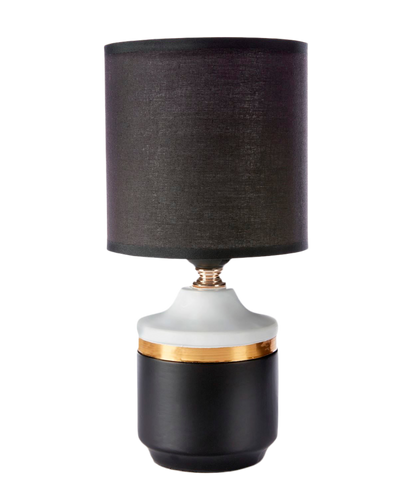 Black and White Table Lamp with gold band and Black Fabric Shade