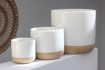 White and Beige Ceramic Planter Pots Set of Three