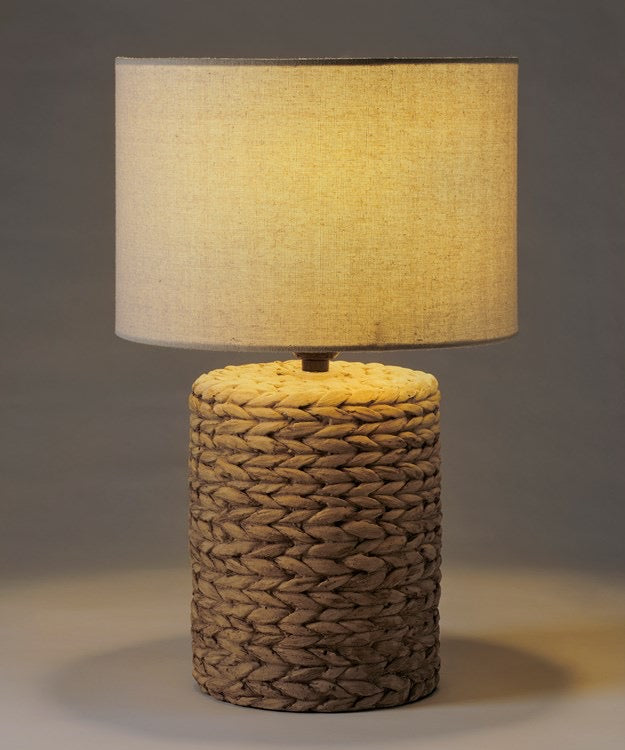 Brown Concrete Table Lamp with  Rattan Design